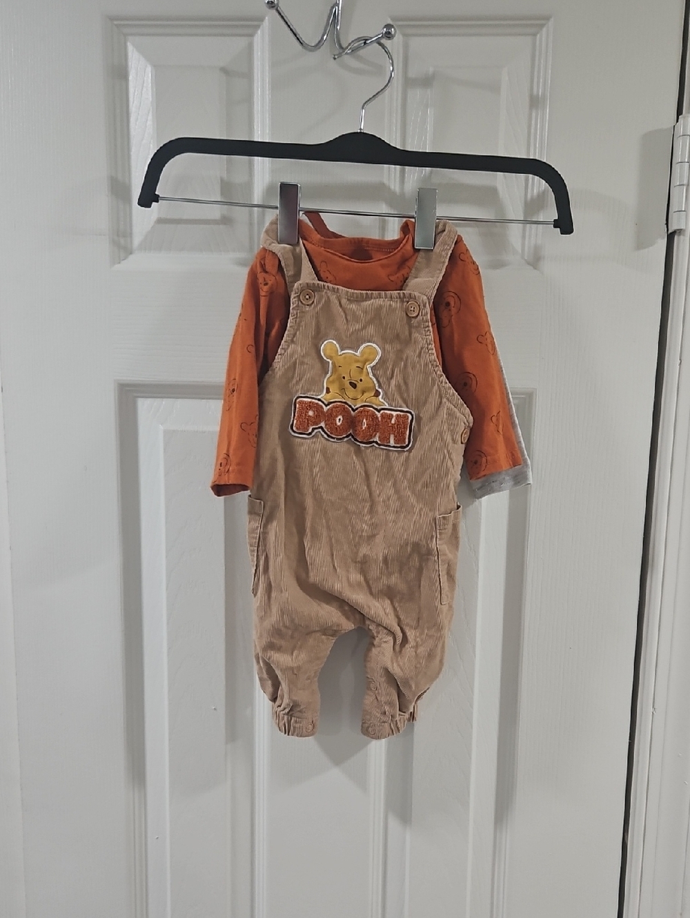 Disney Baby 3 Piece Set 30.00 Tan Corduroy Overalls with Orange Tee - Kids